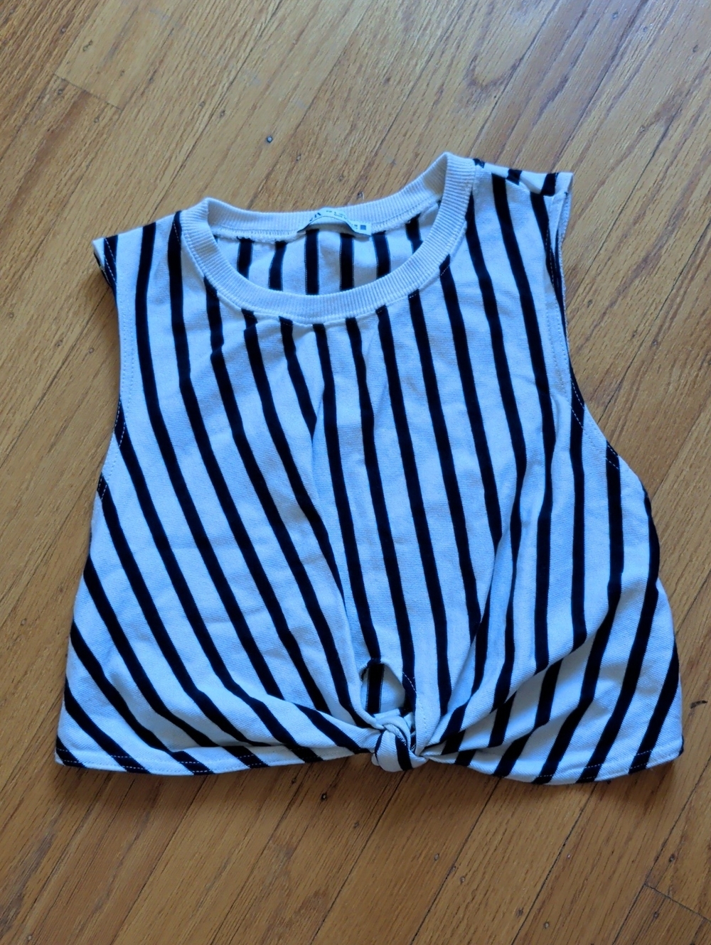 Zara Striped Knot Front Crop Tank - Navy (Almost Black) & White